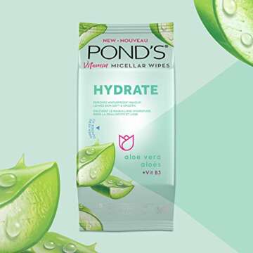 POND'S Vitamin Micellar Makeup Remover Wipes for Dry Skin, Skin Care Hydrating Aloe Vera Daily Face Wipes Remove Dirt, Waterproof Makeup, 25 Count, 4 Pack