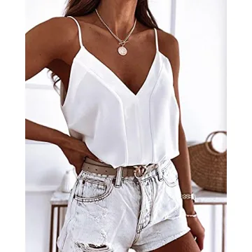 Miduo Women’s Soft Summer V Neck Strappy Tanks