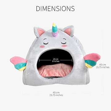 Creative Pets Unicorn Pet House, Dog Cat Bed, Comfortable Material, Small Dogs and Cats, Cute Animal Lair, Indoor Furry Friend House Den, Warm Cat Bed, Cute Fun Cozy Pet Bed