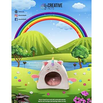 Creative Pets Unicorn Pet House, Dog Cat Bed, Comfortable Material, Small Dogs and Cats, Cute Animal Lair, Indoor Furry Friend House Den, Warm Cat Bed, Cute Fun Cozy Pet Bed