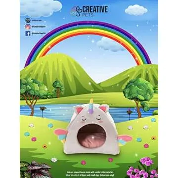 Creative Pets Unicorn Pet House, Dog Cat Bed, Comfortable Material, Small Dogs and Cats, Cute Animal Lair, Indoor Furry Friend House Den, Warm Cat Bed, Cute Fun Cozy Pet Bed
