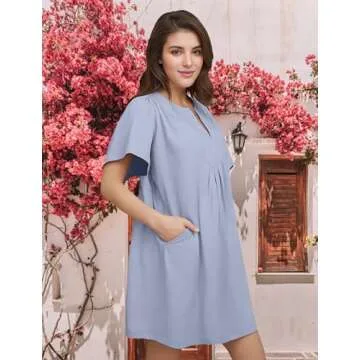 ROYLAMP Women's Elegant Pleated Dress V-Neck Oversized Flutter Sleeves Summer Shift Casual Mini Dresses with Pockets Light Purple L