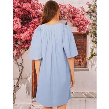 ROYLAMP Women's Elegant Pleated Dress V-Neck Oversized Flutter Sleeves Summer Shift Casual Mini Dresses with Pockets Light Purple L