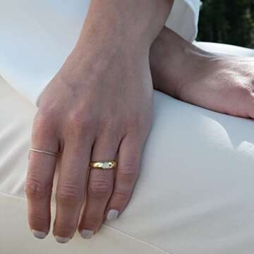 espere CZ Paved Heart Signet Ring 18K Gold Plated | Minimal Dainty Pinky Ring | Simple Small Stackable Heart Ring Promise Ring Birthday Gift for Her [Size 5]