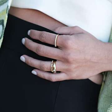 espere CZ Paved Heart Signet Ring 18K Gold Plated | Minimal Dainty Pinky Ring | Simple Small Stackable Heart Ring Promise Ring Birthday Gift for Her [Size 5]