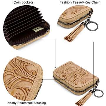 MEITRUE Credit Card Wallets for Women Leather Embossed RFID Women's Wallets Trifold Clutch Long Ladies Purse Card Holder Wallet Organizer 2214-1 (z-3-apricot)