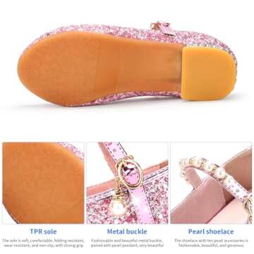 Qimaoo Toddler Girls Dress Shoes Glitter Party Mary Janes