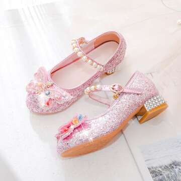 Qimaoo Toddler Girls Dress Shoes Glitter Party Mary Janes