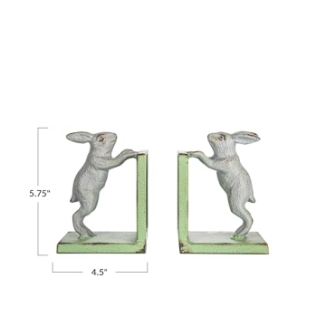 Creative Co-Op Rabbit Bookends - Rustic Charm for Home
