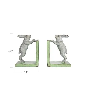Creative Co-Op Rabbit Bookends - Rustic Charm for Home