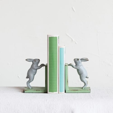 Creative Co-Op Rabbit Bookends - Rustic Charm for Home
