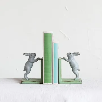 Creative Co-Op Rabbit Bookends - Rustic Charm for Home