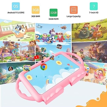 Relndoo Kids Tablet, 7 inch Android 11 Tablet for Kids, 3GB RAM 32GB ROM, Toddler Tablet with Bluetooth, WiFi, Parental Control, Dual Camera, GMS, Shockproof Case, Kids App Pre-Installed