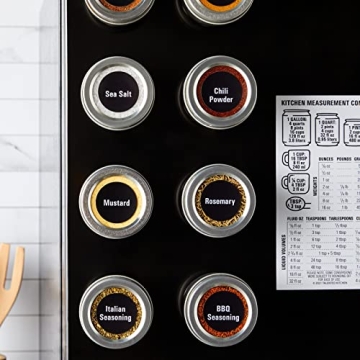 Talented Kitchen Magnetic Spice Jars - 3oz Metal Containers with Labels