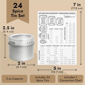 Talented Kitchen Magnetic Spice Jars - 3oz Metal Containers with Labels