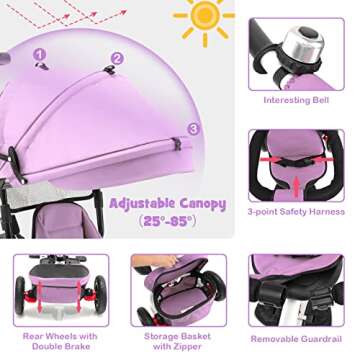 Costzon 4-in-1 Toddler Tricycle with Adjustable Canopy