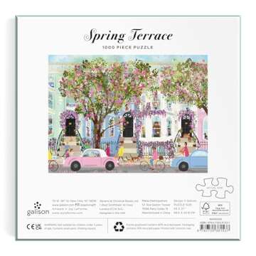 Galison Spring Terrace – 1000 Piece Joy Laforme Puzzle Featuring a Magnolia Filled Neighborhood Day On A Spring Day