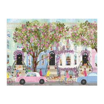 Galison Spring Terrace – 1000 Piece Joy Laforme Puzzle Featuring a Magnolia Filled Neighborhood Day On A Spring Day