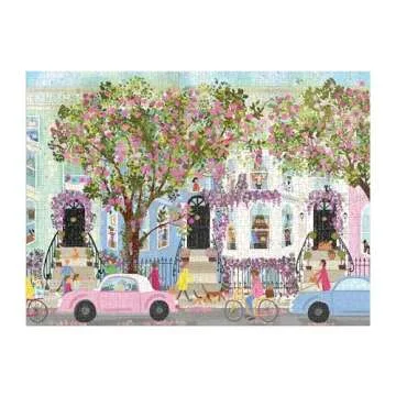 Galison Spring Terrace – 1000 Piece Joy Laforme Puzzle Featuring a Magnolia Filled Neighborhood Day On A Spring Day
