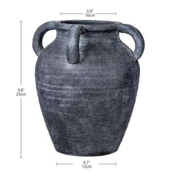 Handmade Flower Vase, 9.8" Tall Terracotta Vase, Vintage Ceramic vase, Rustic Antique Decor with 4 H...