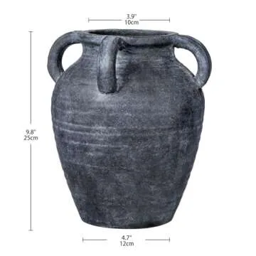 Handmade Flower Vase, 9.8" Tall Terracotta Vase, Vintage Ceramic vase, Rustic Antique Decor with 4 H...