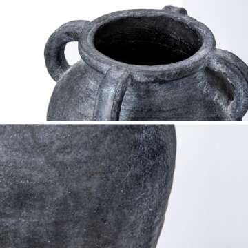 Handmade Flower Vase, 9.8" Tall Terracotta Vase, Vintage Ceramic vase, Rustic Antique Decor with 4 Handles, Wide Mouth, Matte Finish for Home Office Resto Café Décor