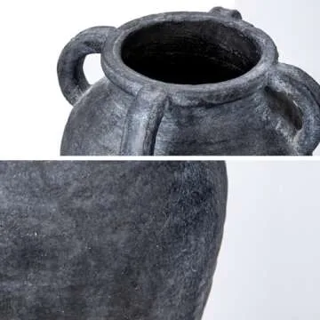 Handmade Flower Vase, 9.8" Tall Terracotta Vase, Vintage Ceramic vase, Rustic Antique Decor with 4 Handles, Wide Mouth, Matte Finish for Home Office Resto Café Décor