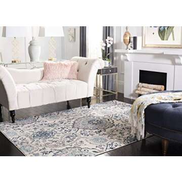SAFAVIEH Madison Collection Area Rug - 6'7" x 9'2", Cream & Light Grey, Boho Chic Glam Paisley Design, Non-Shedding & Easy Care, Ideal for High Traffic Areas in Living Room, Bedroom (MAD600C)
