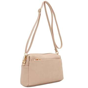 FashionPuzzle Triple Zip Small Crossbody Bag - Elegant Nude