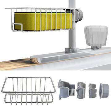 Kitchen Faucet Sponge Holder,LOVKITCHEN Stainless Steel Storage Rack Hanging Sink Caddy Organizer for Scrubbers, Soap,Detachable Knob fixation design, No Drilling for Kitchen and Bathroom Accessories