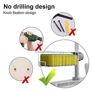 Kitchen Faucet Sponge Holder,LOVKITCHEN Stainless Steel Storage Rack Hanging Sink Caddy Organizer for Scrubbers, Soap,Detachable Knob fixation design, No Drilling for Kitchen and Bathroom Accessories