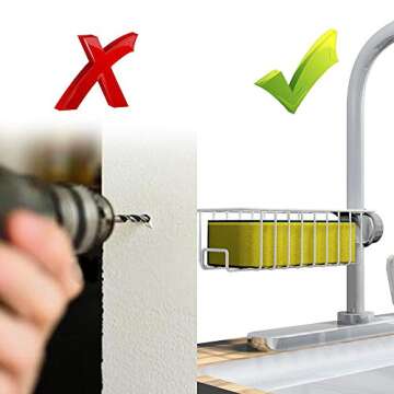 Kitchen Faucet Sponge Holder,LOVKITCHEN Stainless Steel Storage Rack Hanging Sink Caddy Organizer for Scrubbers, Soap,Detachable Knob fixation design, No Drilling for Kitchen and Bathroom Accessories