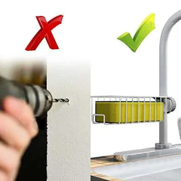 Kitchen Faucet Sponge Holder,LOVKITCHEN Stainless Steel Storage Rack Hanging Sink Caddy Organizer for Scrubbers, Soap,Detachable Knob fixation design, No Drilling for Kitchen and Bathroom Accessories