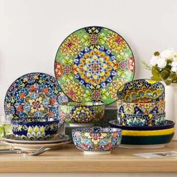 vancasso Cereal Bowls Set of 6, Bohemian Ceramic Soup Bowls, 28 oz Colorful Bowls Set for Kitchen, Dishwasher & Microwave Safe for Salad, Pasta, Rice, Oatmeal, Fruit