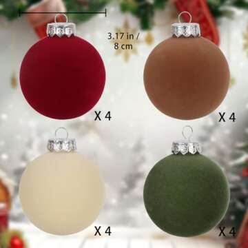 IPOPU 16PCS 3.15in Velvet Christmas Ornaments Set for Christmas Tree Large Christmas Ball Ornaments Christmas Tree Hanging Decorations Christmas Tree Ornaments (Brown, Ivory, Red, Green)