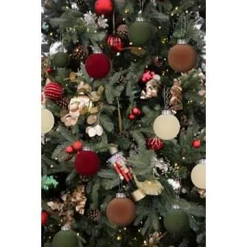 IPOPU 16PCS 3.15in Velvet Christmas Ornaments Set for Christmas Tree Large Christmas Ball Ornaments Christmas Tree Hanging Decorations Christmas Tree Ornaments (Brown, Ivory, Red, Green)
