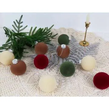 IPOPU 16PCS 3.15in Velvet Christmas Ornaments Set for Christmas Tree Large Christmas Ball Ornaments Christmas Tree Hanging Decorations Christmas Tree Ornaments (Brown, Ivory, Red, Green)