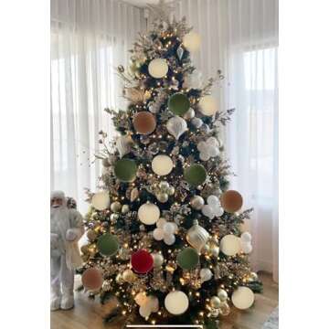 IPOPU 16PCS 3.15in Velvet Christmas Ornaments Set for Christmas Tree Large Christmas Ball Ornaments Christmas Tree Hanging Decorations Christmas Tree Ornaments (Brown, Ivory, Red, Green)