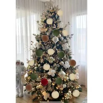 IPOPU 16PCS 3.15in Velvet Christmas Ornaments Set for Christmas Tree Large Christmas Ball Ornaments Christmas Tree Hanging Decorations Christmas Tree Ornaments (Brown, Ivory, Red, Green)