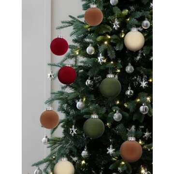 IPOPU 16PCS 3.15in Velvet Christmas Ornaments Set for Christmas Tree Large Christmas Ball Ornaments Christmas Tree Hanging Decorations Christmas Tree Ornaments (Brown, Ivory, Red, Green)