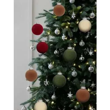 IPOPU 16PCS 3.15in Velvet Christmas Ornaments Set for Christmas Tree Large Christmas Ball Ornaments Christmas Tree Hanging Decorations Christmas Tree Ornaments (Brown, Ivory, Red, Green)