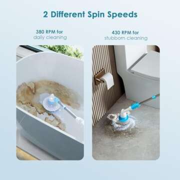 Oraimo Electric Spin Scrubber, Electric Bathroom Scrubber, 430RPM Cordless Shower Scrubber with Adjustable Extension Arm for Bathroom, 4 Replaceable Brushes for Bathtub, Grout, Tile, Wall, Floor, Sink