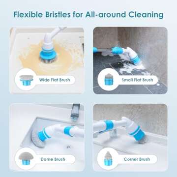 Oraimo Electric Spin Scrubber, Electric Bathroom Scrubber, 430RPM Cordless Shower Scrubber with Adjustable Extension Arm for Bathroom, 4 Replaceable Brushes for Bathtub, Grout, Tile, Wall, Floor, Sink