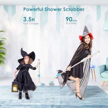 Oraimo Electric Spin Scrubber, Electric Bathroom Scrubber, 430RPM Cordless Shower Scrubber with Adjustable Extension Arm for Bathroom, 4 Replaceable Brushes for Bathtub, Grout, Tile, Wall, Floor, Sink