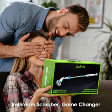 Oraimo Electric Spin Scrubber, Electric Bathroom Scrubber, 430RPM Cordless Shower Scrubber with Adjustable Extension Arm for Bathroom, 4 Replaceable Brushes for Bathtub, Grout, Tile, Wall, Floor, Sink