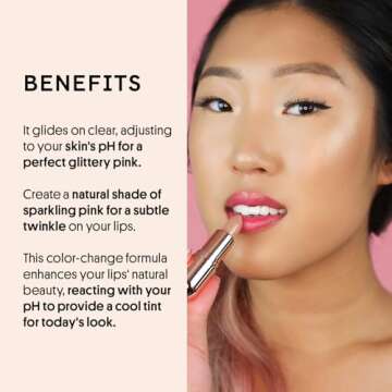 Winky Lux Glimmer Balm, pH Lip Balm, Color Changing Lipstick and Tinted Lip Balm, Vegan & Cruelty Free Lip Balm, Hydrate & Plump, Pink Shimmer Lipstick, Ros