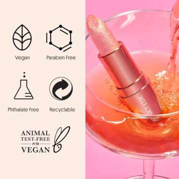 Winky Lux Glimmer Balm, pH Lip Balm, Color Changing Lipstick and Tinted Lip Balm, Vegan & Cruelty Free Lip Balm, Hydrate & Plump, Pink Shimmer Lipstick, Ros