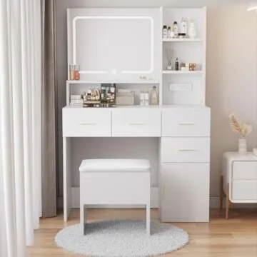 walsport LED Makeup Vanity Desk with Power Outlet  - White