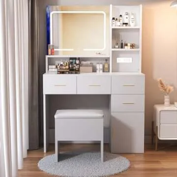 walsport LED Makeup Vanity Desk with Power Outlet  - White