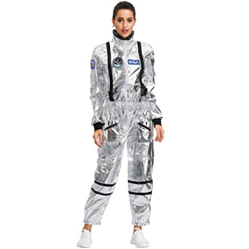GRAJTCIN Women's Astronaut Costume Silver Jumpsuit